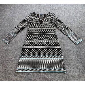Kaari Blue Dress‎ Womens XS Black White Geometric  Button Accents Tribal Preppy